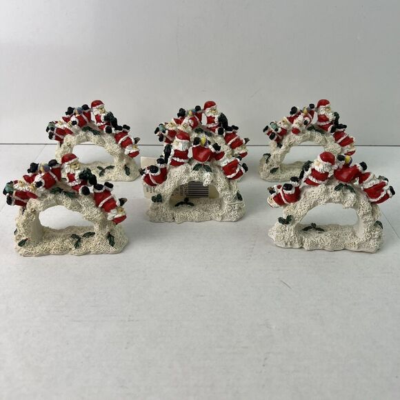 Vintage 1997 Tumbling Santa Napkin Holders Rings Holly Christmas AS IS - Picture 1 of 10
